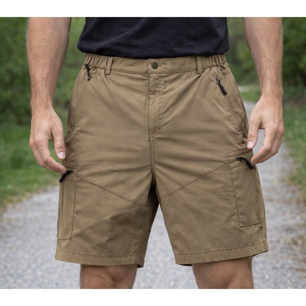 Pudolla Outdoor Performance Shorts Men's Tan Size 2XL Zip Pockets Quick Dry